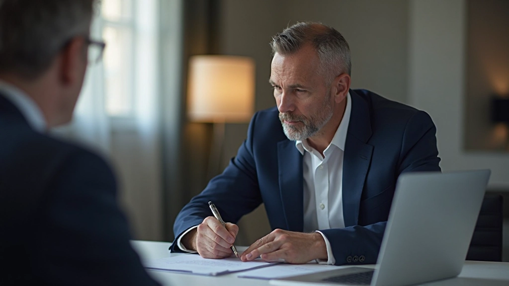 Деловой партнер делает записи во время переговоров за столом