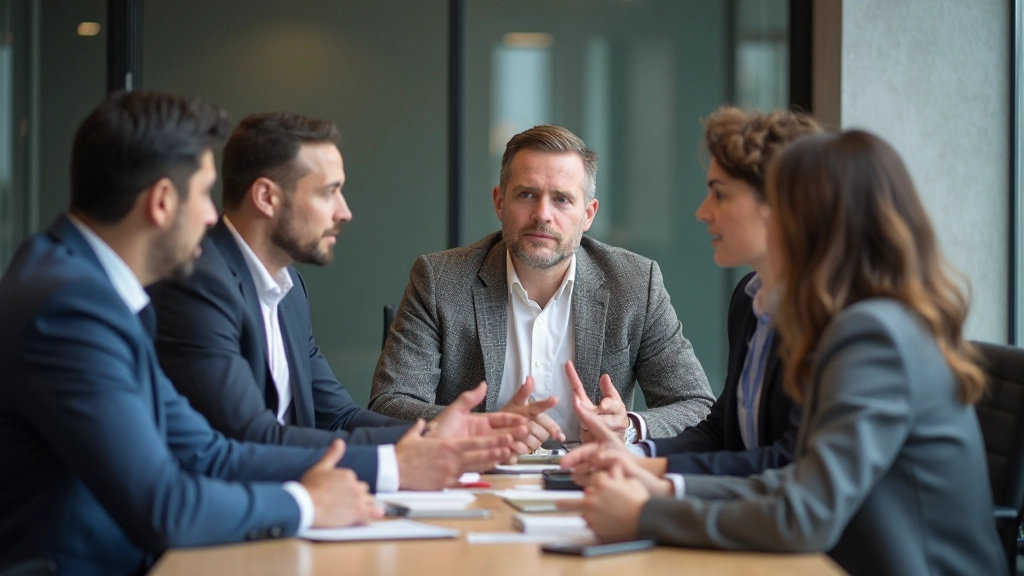 Групповое совещание команды с активным обсуждением