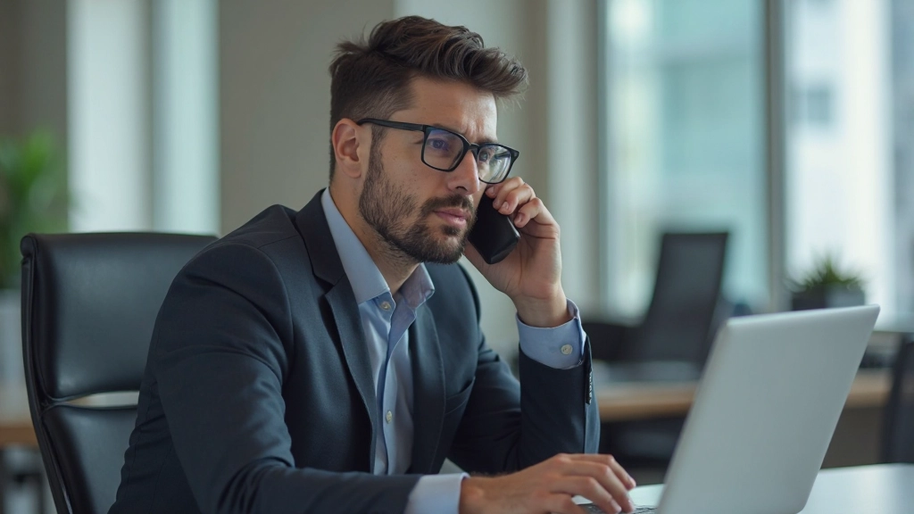 Деловой человек проводит профессиональный телефонный разговор в офисе