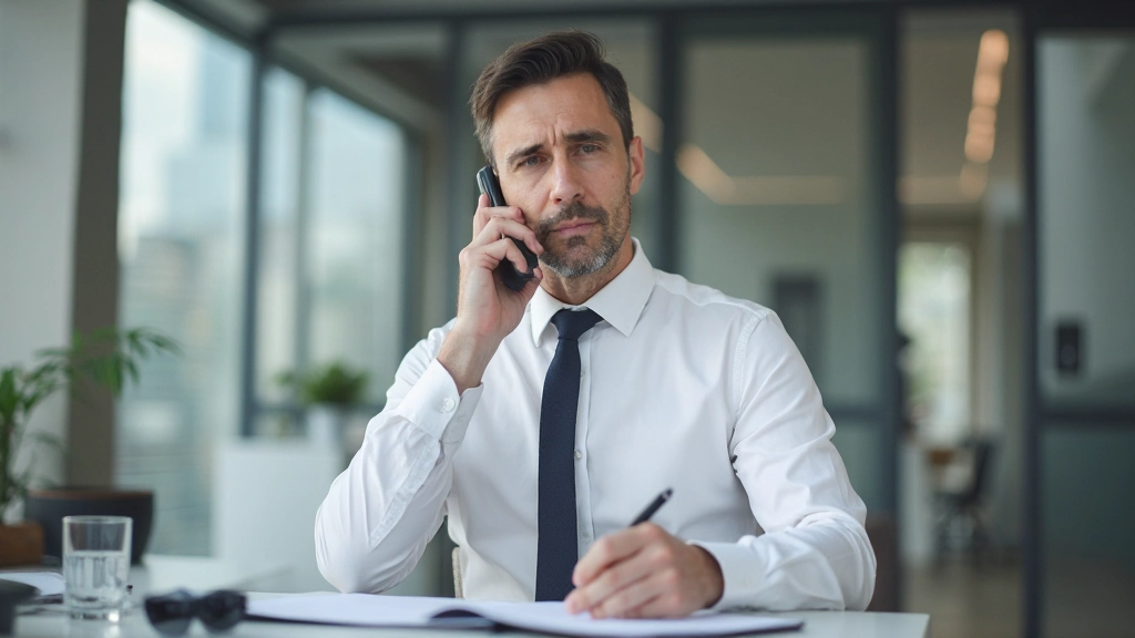 Профессиональный консультант проводит деловой телефонный разговор в офисе