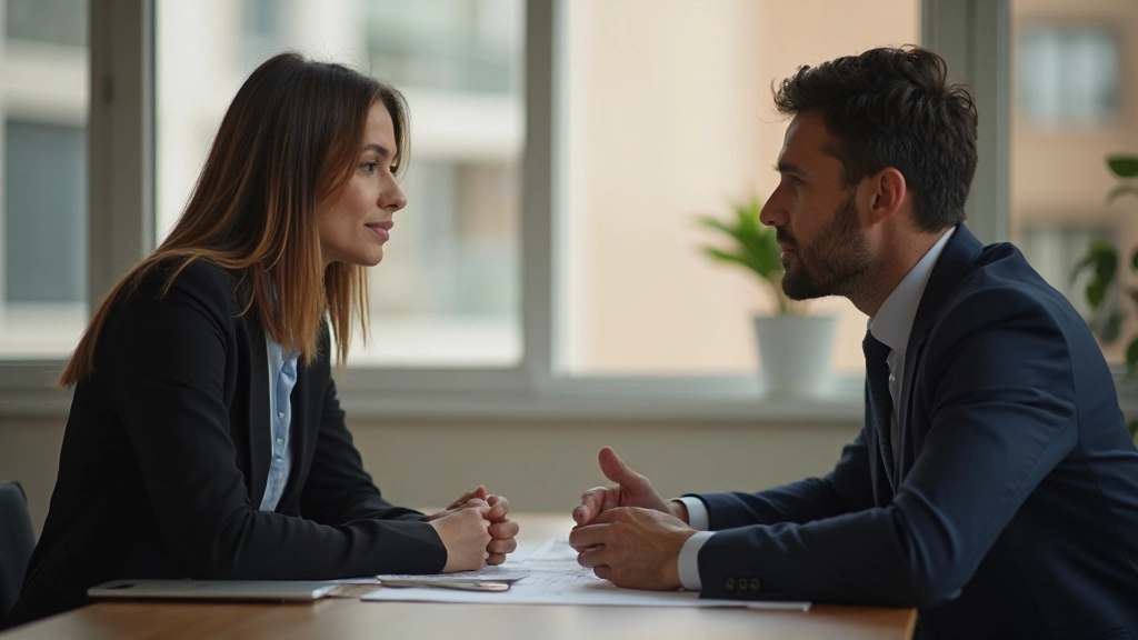 Деловые переговоры двух профессионалов за столом переговоров